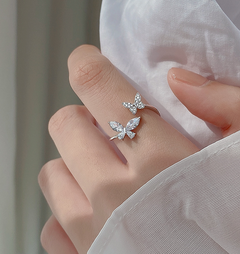 Butterfly Ring – Adjustable Design in Sterling Silver or Copper with Sparkling Inlay