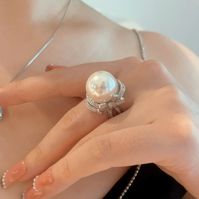Adjustable Big Pearl Statement Ring – 12mm Pearl