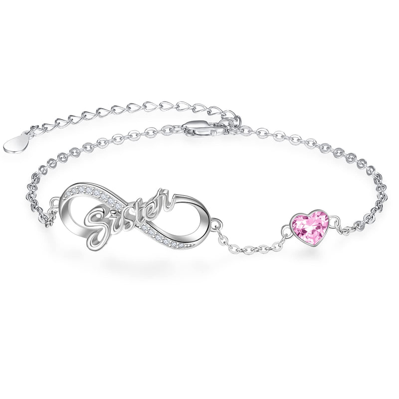 Sterling Silver Sister Infinity Birthstone Bracelet — 925 Keepsake Jewelry