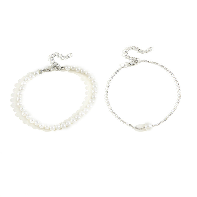 Double‑Layer Pearl Anklet Set – Stylish, Simple & Versatile (2‑Piece Set)