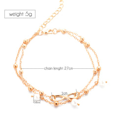 Double‑Layer Pearl Anklet – Handmade Geometric Design in Gold or Silver