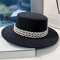 Elegant Pearl Chain Flat Top Hat for Kids
