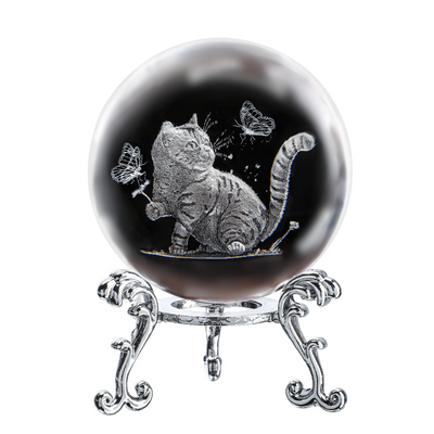 Mysti Glow Crystal Ball — Laser‑Engraved Moon Rabbit Nature Sphere (6cm White Crystal)