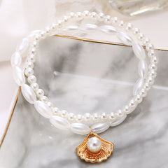 Minimalist Faux Pearl Shell Pendant Ankle Chain – Ethnic Geometric Style