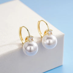Geometric Pearl Drop Earrings – Silver or Gold