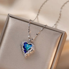 Classic Heart Snake Chain Necklace – Stainless Steel with Zircon Accent