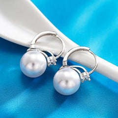 Geometric Pearl Drop Earrings – Silver or Gold