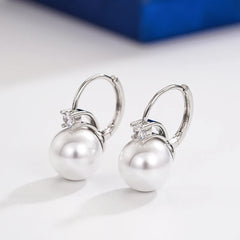 Geometric Pearl Drop Earrings – Silver or Gold