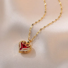 Classic Heart Snake Chain Necklace – Stainless Steel with Zircon Accent