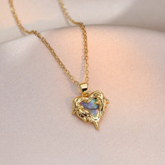 Classic Heart Snake Chain Necklace – Stainless Steel with Zircon Accent