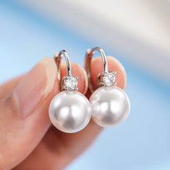 Geometric Pearl Drop Earrings – Silver or Gold