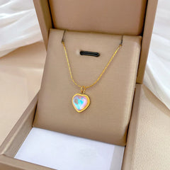 Classic Heart Snake Chain Necklace – Stainless Steel with Zircon Accent
