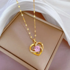 Classic Heart Snake Chain Necklace – Stainless Steel with Zircon Accent