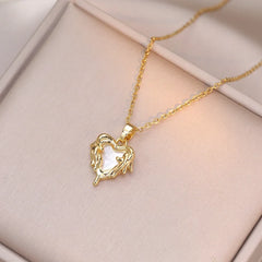 Classic Heart Snake Chain Necklace – Stainless Steel with Zircon Accent