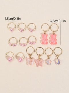 14‑Piece Girls Pink Pearl Star & Butterfly Elastic Hair Band Set