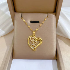 Classic Heart Snake Chain Necklace – Stainless Steel with Zircon Accent
