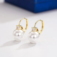 Geometric Pearl Drop Earrings – Silver or Gold