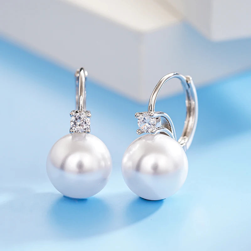 Geometric Pearl Drop Earrings – Silver or Gold