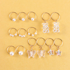 14‑Piece Girls Pink Pearl Star & Butterfly Elastic Hair Band Set