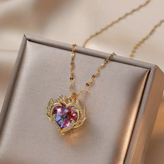 Classic Heart Snake Chain Necklace – Stainless Steel with Zircon Accent