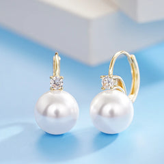 Geometric Pearl Drop Earrings – Silver or Gold