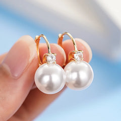 Geometric Pearl Drop Earrings – Silver or Gold