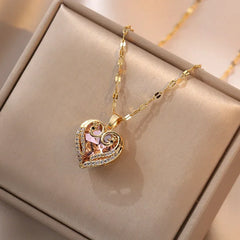 Classic Heart Snake Chain Necklace – Stainless Steel with Zircon Accent