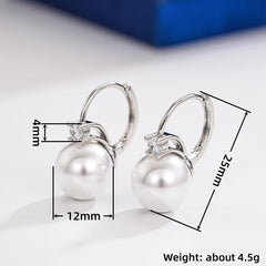 Geometric Pearl Drop Earrings – Silver or Gold