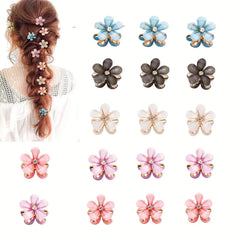 Floral hair accessories with a model wearing them, displayed against a white background.