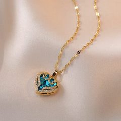 Classic Heart Snake Chain Necklace – Stainless Steel with Zircon Accent