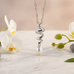 Twisted Ribbon Freshwater Pearl Necklace | 925 Sterling Silver | White or Black Pearl
