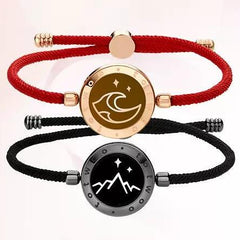 Two bracelets with circular charm designs on a white background