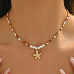 Necklace with starfish pendant on a model