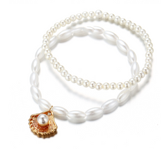 Minimalist Faux Pearl Shell Pendant Ankle Chain – Ethnic Geometric Style