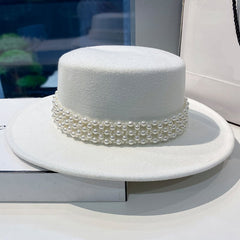 Elegant Pearl Chain Flat Top Hat for Kids