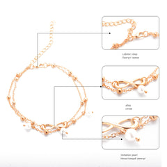 Double‑Layer Pearl Anklet – Handmade Geometric Design in Gold or Silver