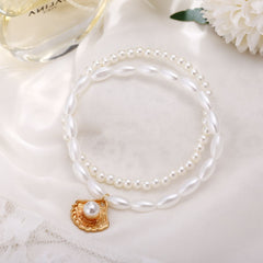 Minimalist Faux Pearl Shell Pendant Ankle Chain – Ethnic Geometric Style