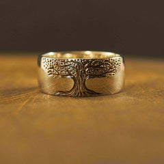 Retro Carved Tree of Life Ring – Ancient Gold & Antique Silver Adjustable Design