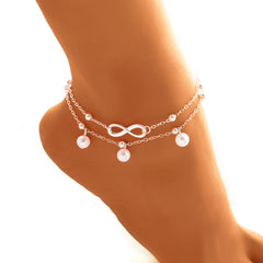 Double‑Layer Pearl Anklet – Handmade Geometric Design in Gold or Silver