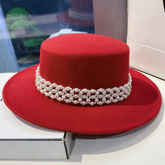 Elegant Pearl Chain Flat Top Hat for Kids