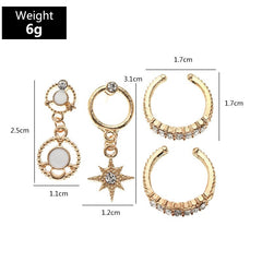 Gold-plated huggie hoop earrings with white stone accents, shown with dimension labels and weight information on a white background.
