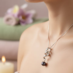 Twisted Ribbon Freshwater Pearl Necklace | 925 Sterling Silver | White or Black Pearl