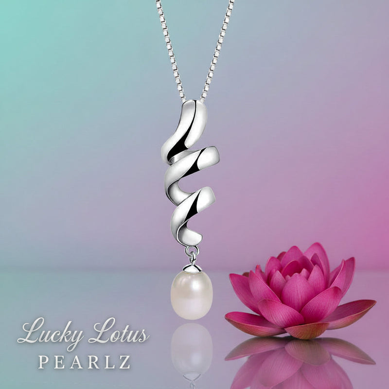 Twisted Ribbon Freshwater Pearl Necklace | 925 Sterling Silver | White or Black Pearl